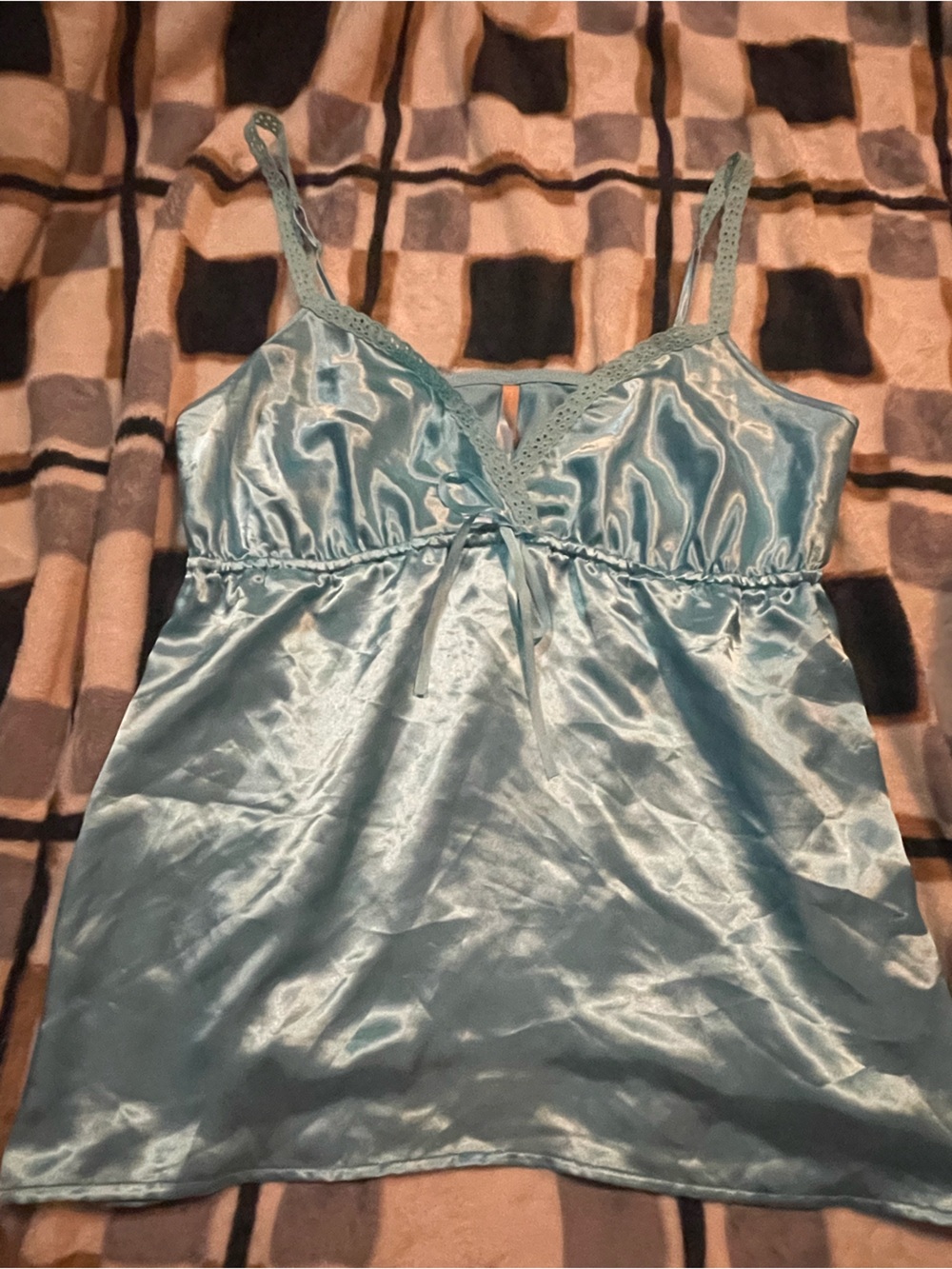 Justice Light Blue Satin Slip Camisole with Lace Trim